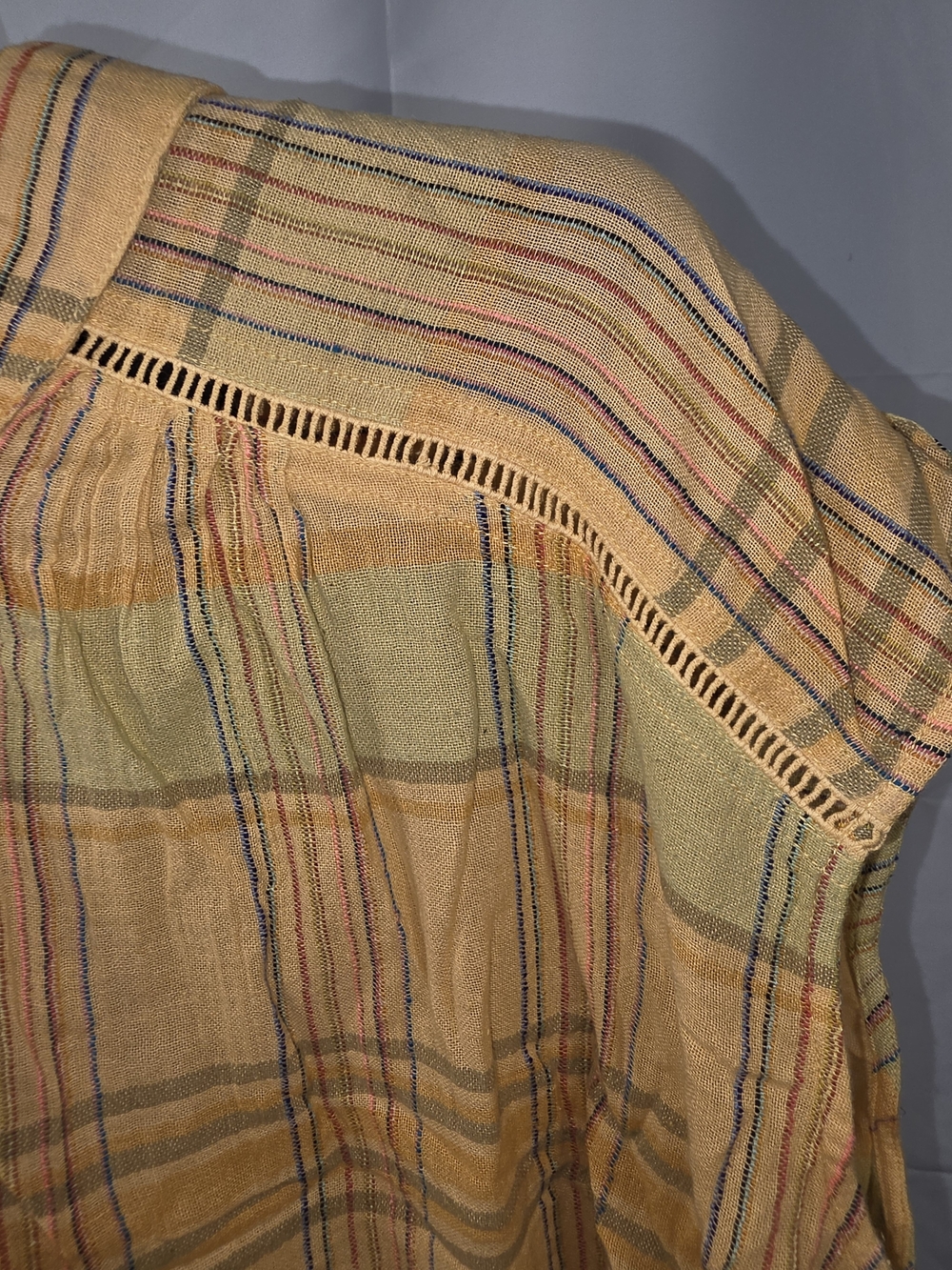 Pilcro Anthropologie XL Plaid Gauze Button Front Yoke Top Mustard Yellow Boho - Picture 7 of 10